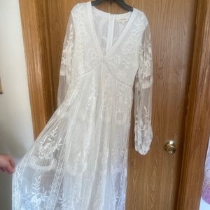 Vanilla Bay White Lace Long Sleeve Wedding Maxi Dress Maternity Boho Dress Large